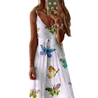 summer sleeveless holiday party sundress sexy v neck spaghetti strap ladies bohemian long dress butterfly printed maxi dress d30