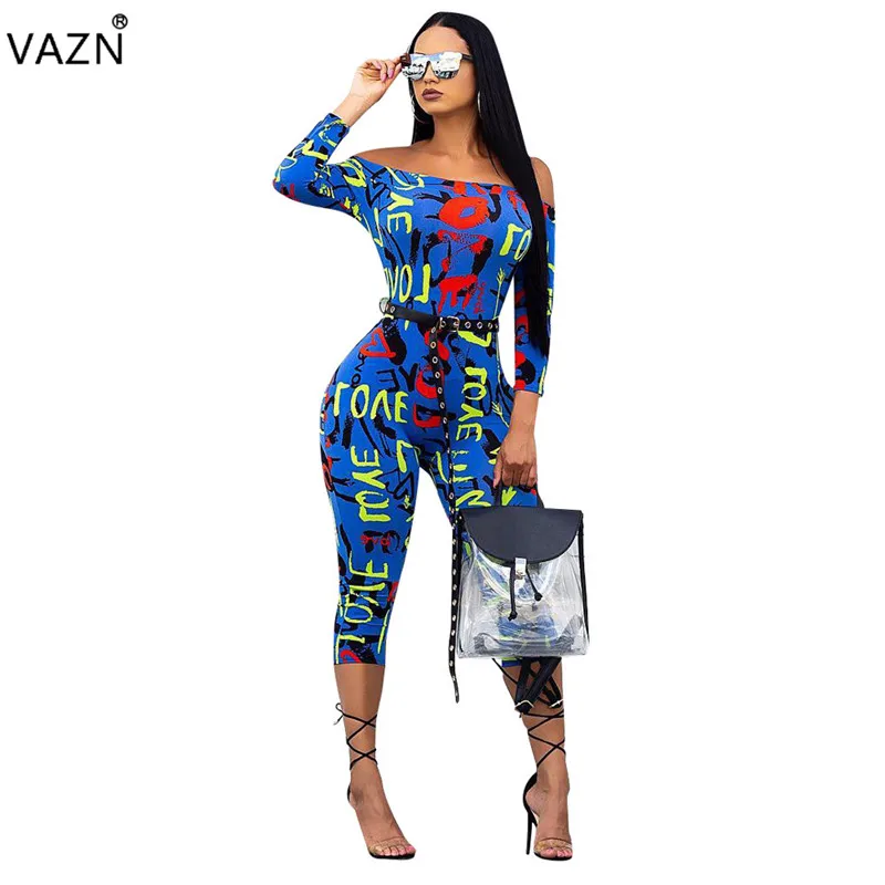 VAZN Сезон осень Популярные модели 2018 Сексуальная письмо Облегающий комбинезон