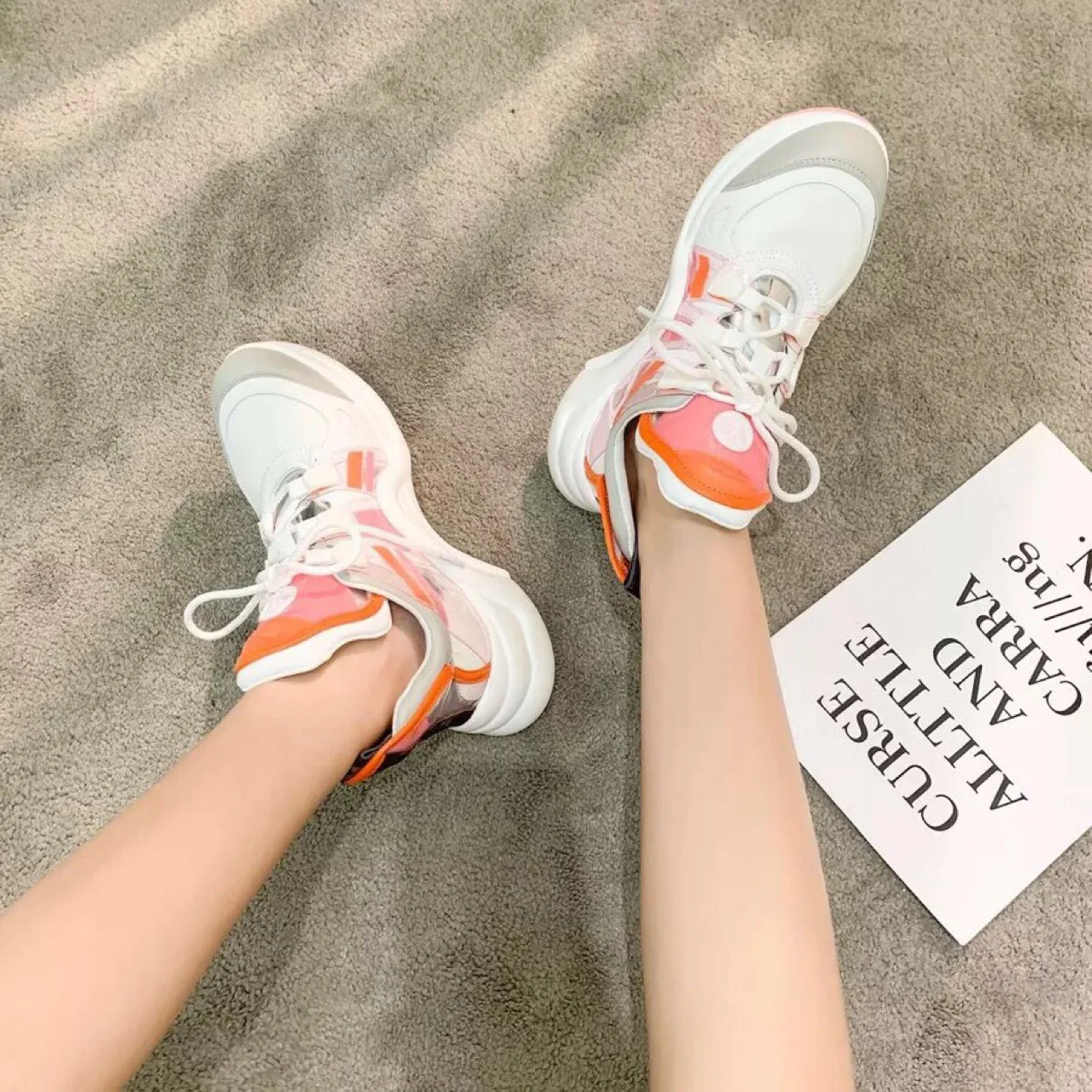 

Brand Style Women Platform Arched Shape Genuine Leather Sneakers Height Increasing Lace-Up Running Shoes Woman Vulcanize Shoes