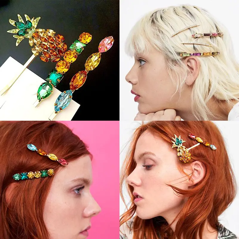 Модные хрустальные заколки для волос с ананасом акриловые металлические заколка