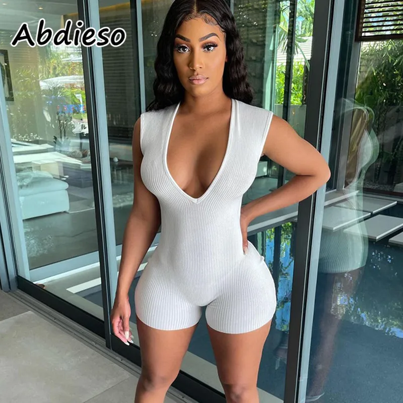 

Abdieso белый вязаный сексуальный Летний комбинезон для женщин, черный, с v-образным вырезом, без рукавов повседневный костюм для подвижных игр ...