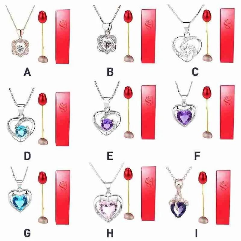 

1set Necklace Jewelry Box Rose Flower Love Shape Pendant Gift Supplies Party Box With Pendant Fpr Valebtine's Necklace W4I4
