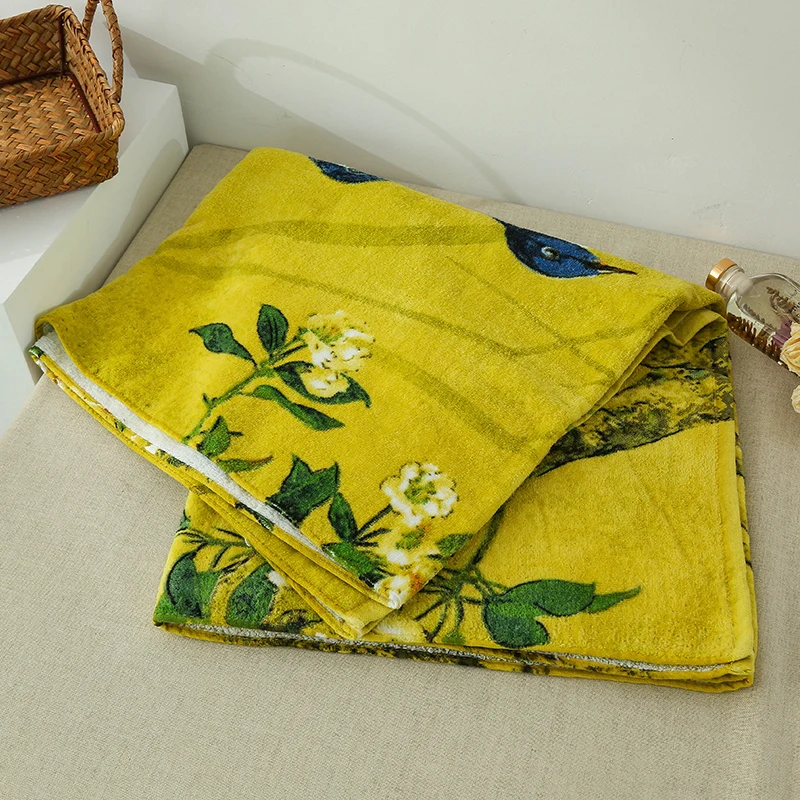 

Bath Towel Bathroom Absorbent Spa Body Wrap Shower Cloth Aesthetic Chinese Printing of Flowers and Birds 77*155cm