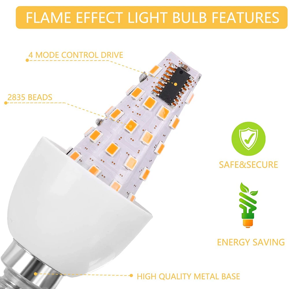 LED Flame Flickering Bulb Fire Emulation Light E14 E12 Candle Lamp 3 Modes Lighting Creative Atmosphere Home Decor D30 | Лампы и