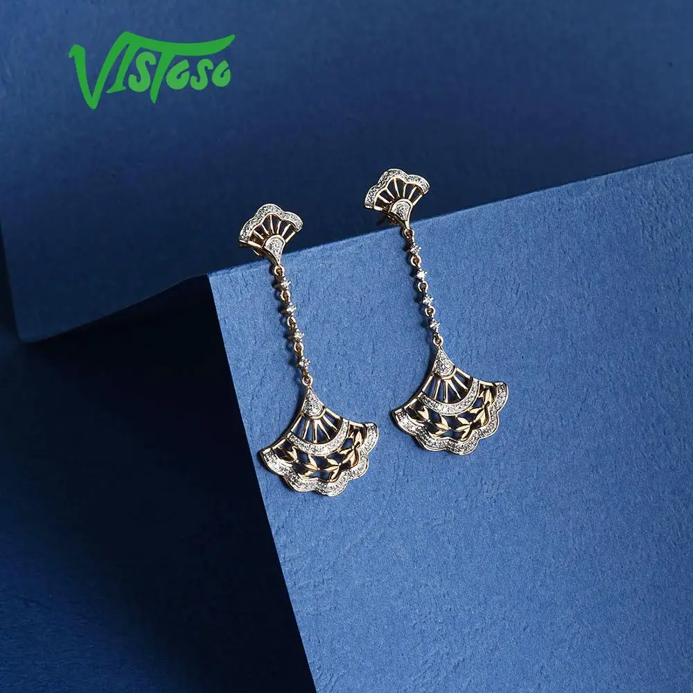 VISTOSO золотые серьги для женщин подлинный 14K 585 желтое золото сверкающие