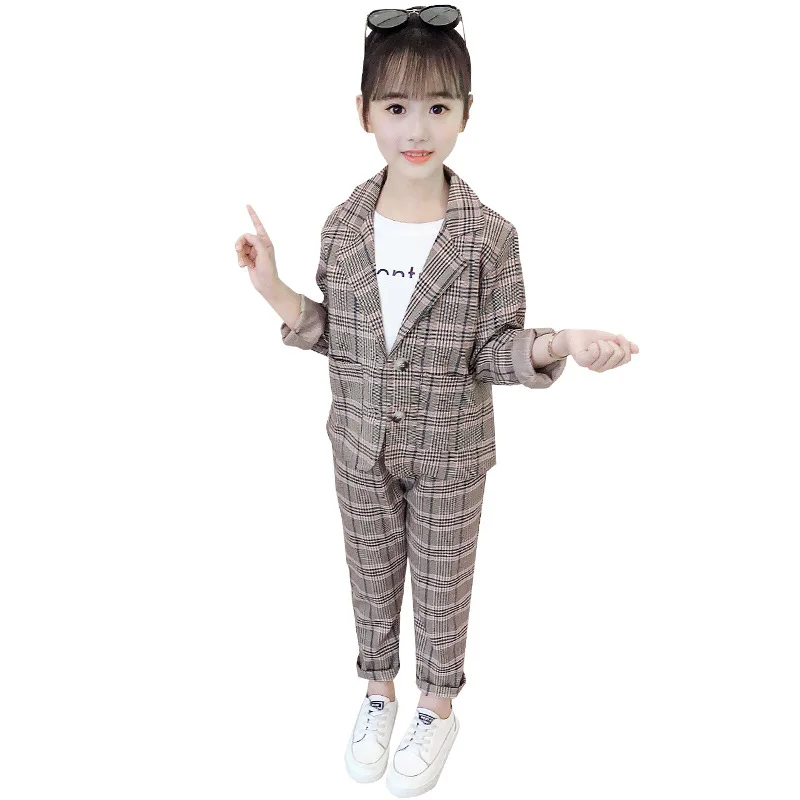 

New Children Girls Clothing Set Autumn Teenage Girls Suit Plaid Jacket pants 2pcs School Kids Tracksuit for Girls Formal Clothes