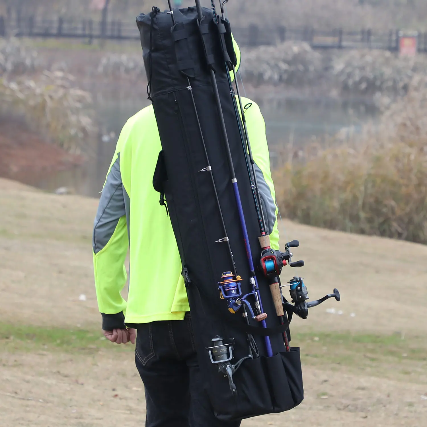 

Sougayilang Black/Green 120cm Fishing Bag Fishing Tackle Storage Bag Portable Multifunction Nylon Fishing Bags Fishing Rod Bag