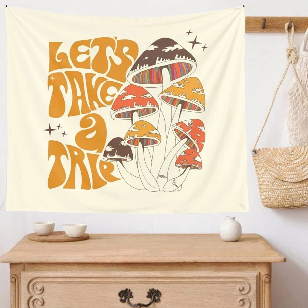 

Quotes Mushroom Tapestry Wall Decor Girls Dorm Room Wall Hanging Aesthetic Room Let's Take a Try Psychedelic Wall Decoration