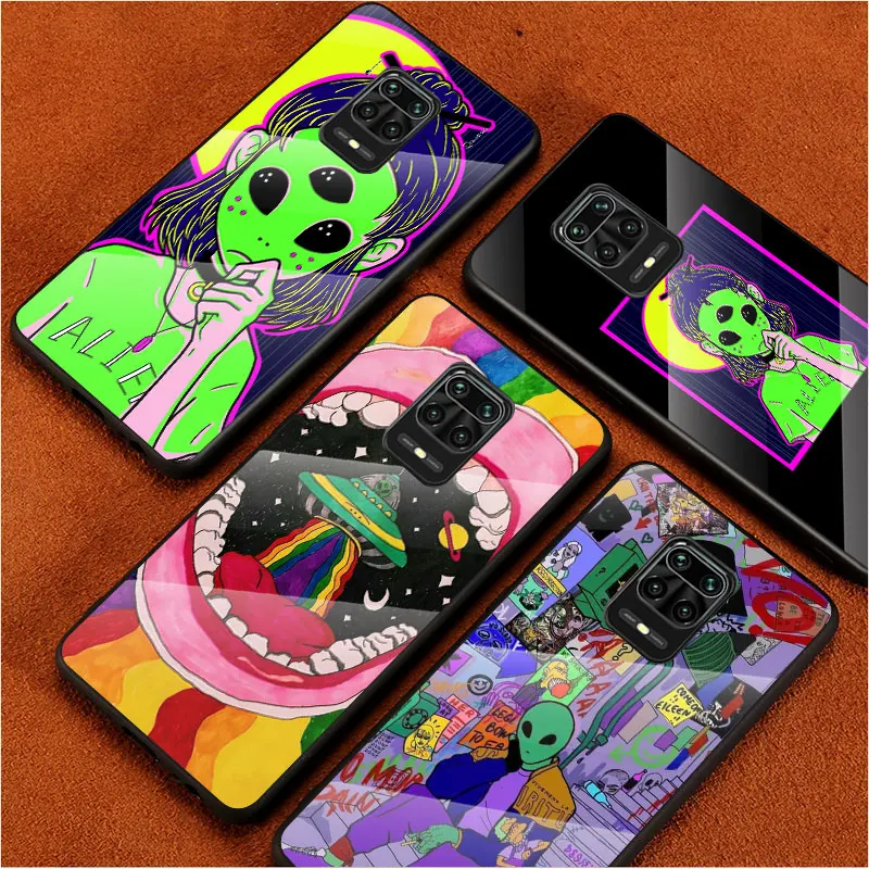 

Aesthetics art alien space For Xiaomi Redmi Note 10 10S 9T 9S 9 8T 8 7 Phone Case Tempered Glass Hot New Shell Luxury Cove