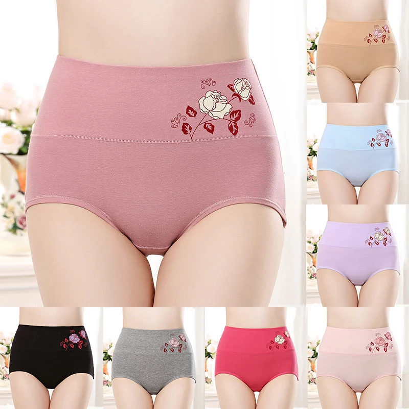 

Sexy Panties Women's Cotton Panties High Waist Briefs Embroidery Lingerie Lady Underpants Maternity Briefs Plus Size L-XXL