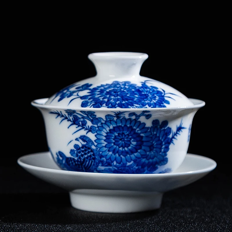 

Керамическая чайная чашка Цзиндэчжэнь, китайская чашка кунг-фу, чашка для чая, ручная роспись, синий и белый фарфор