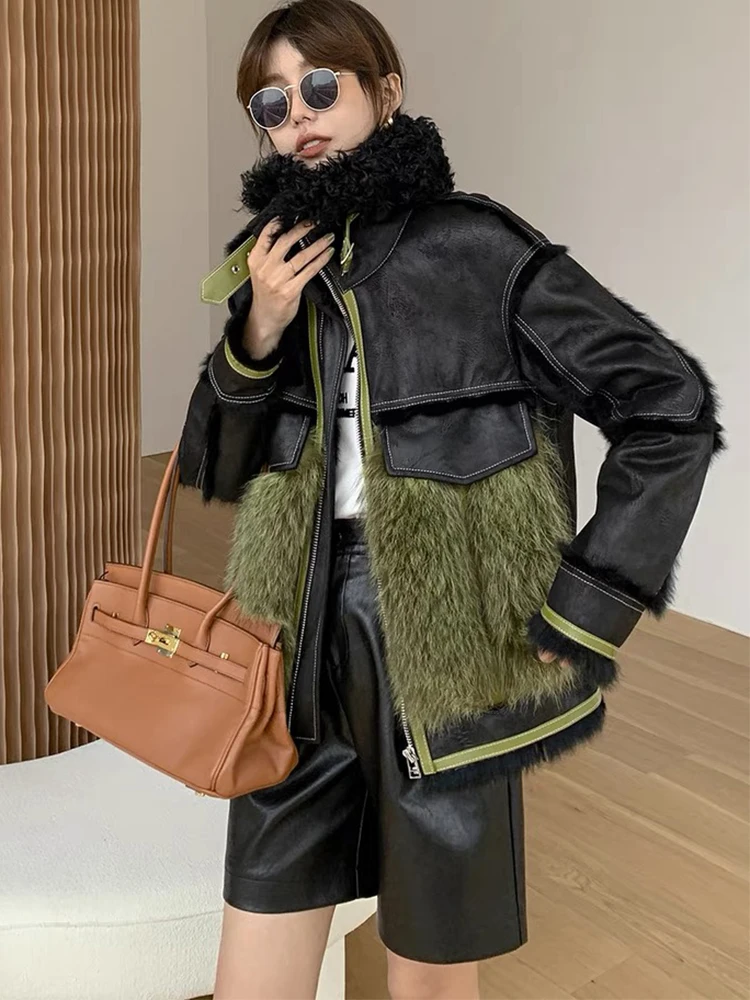 Winter Women Real Lamb Fur Collar Real Skin Rabbit Fur Inner Warm Jackets Real Fur Collar Ladies Raccoon Fur Outwear