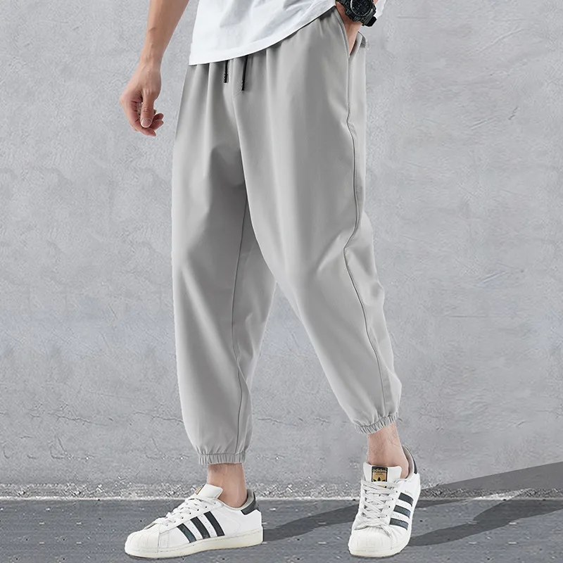 

Summer Men's Sports Trousers Thin Breathable Jogger Casual Pants Drawstring Loose Elastic Waist Male Men Full Length Sweatpants
