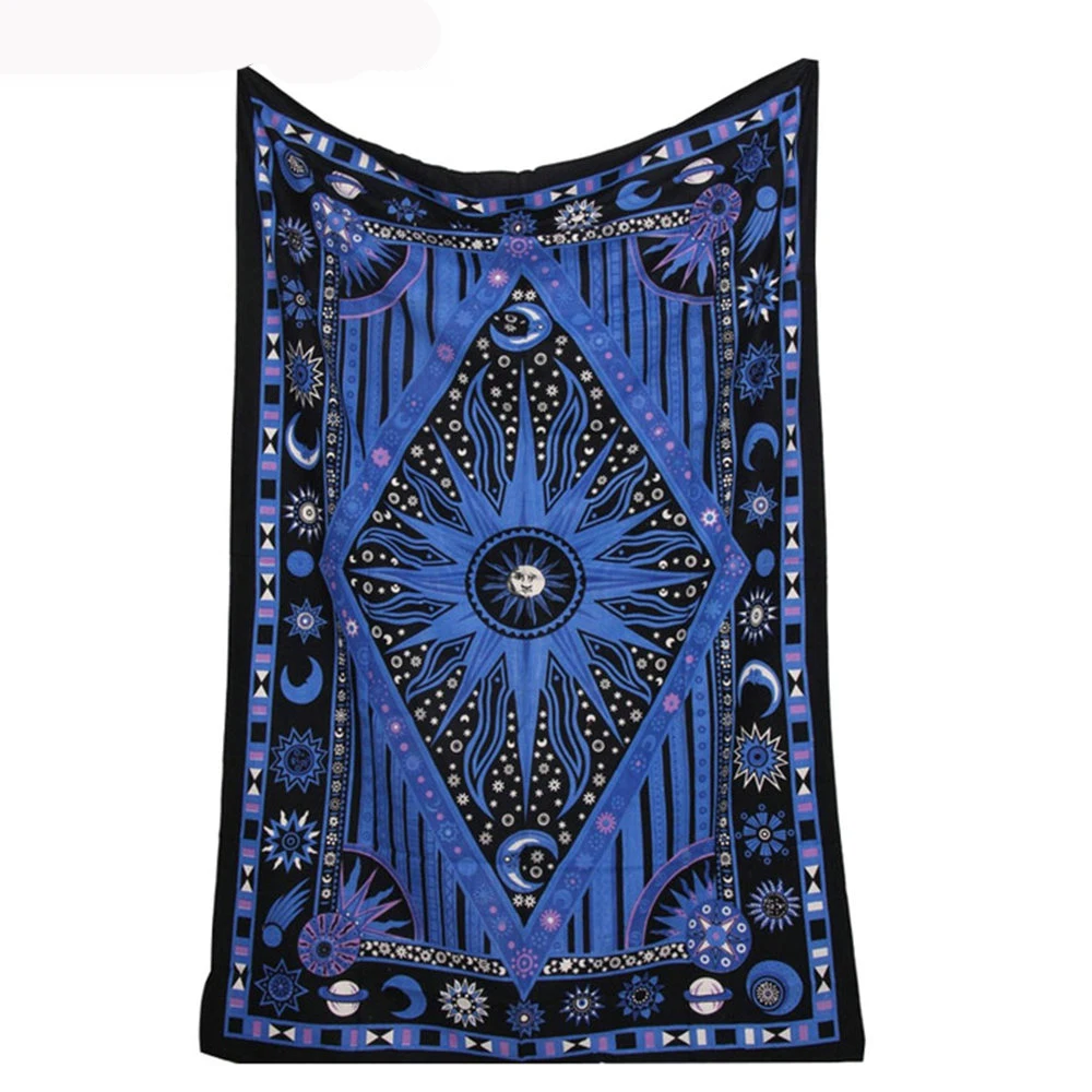 Синее солнце и луна МАНДАЛА ГОБЕЛЕН индийская настенная подвесная гобеленка