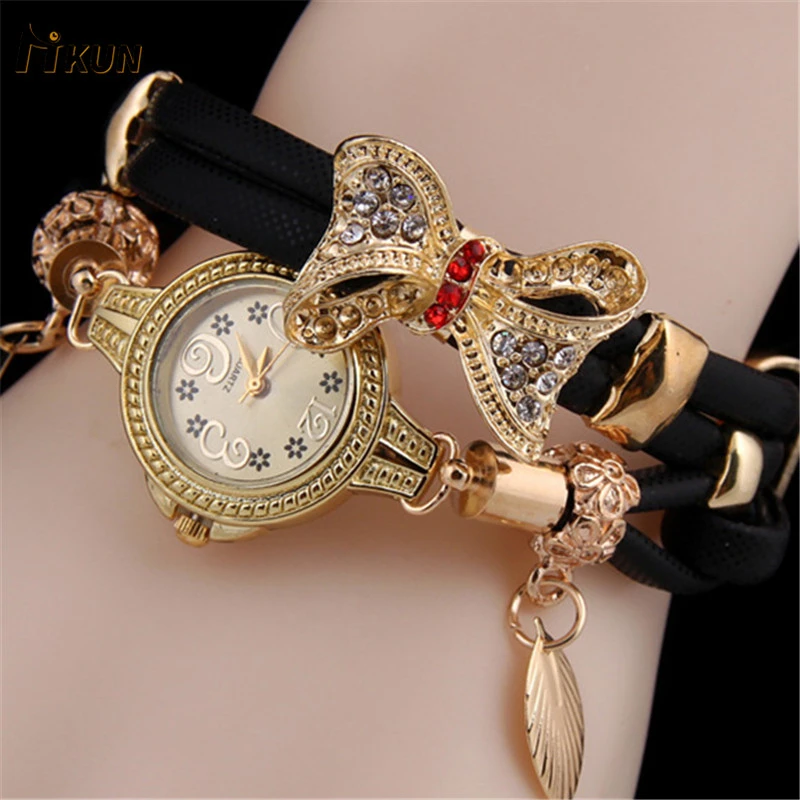 2018 Роскошные Брендовые женские часы богемные с подвеской в виде листа золотые