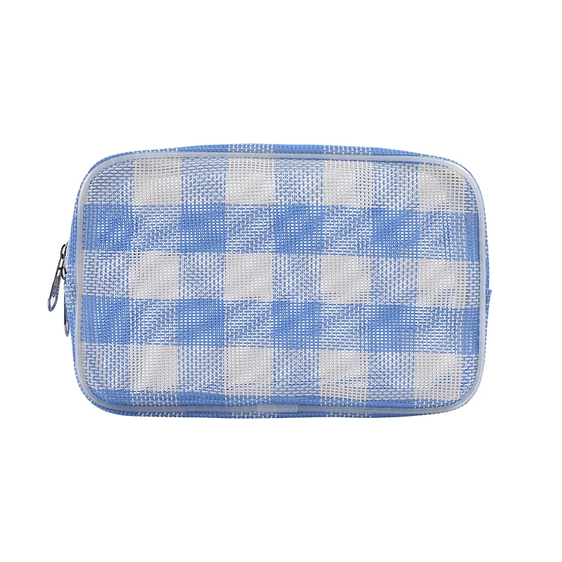 

Cosmetic Bags Plaid Mesh Simple Large Capacity Portable Zipper Fashion Makeup Bag Chic Korean Style Ins Travel Toiletry Womens
