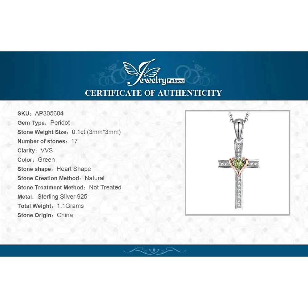 

JPalace Cross Lover Natural Peridot Pendant Necklace 925 Sterling Silver Gemstone Choker Statement Necklace Women No Chain