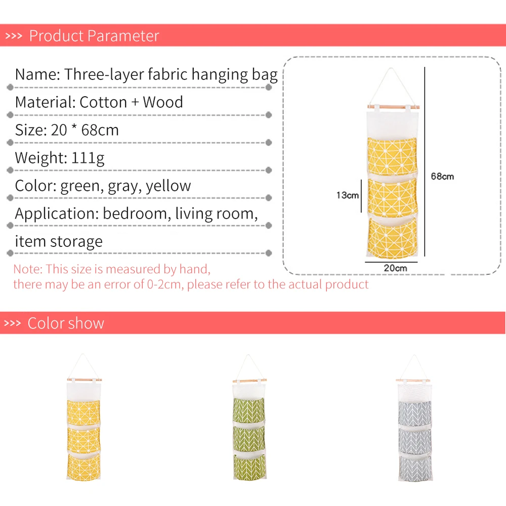 3 кармана настенный дверной подвесной мешок для хранения хлопковый льняной шкаф