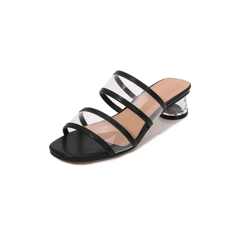 

Slippers Women Summer Shoes Med Pantofle Transparent Heel Glitter Slides Fashion Soft 2021 Jelly Luxury PU Rome Rubber Fabric PV