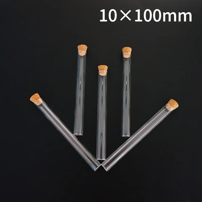 

48pcs/lot 10x100mm Lab Test Tube With Cork Stoppers Transparent Glass Test Tube Laboratory School Educational Supplies