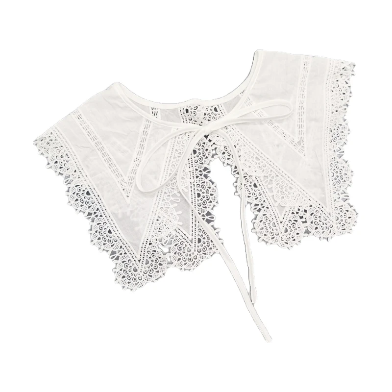 

P8DB Women Large Pointed Lapel Shawl False Collar Embroidery Lace Necklace Poncho