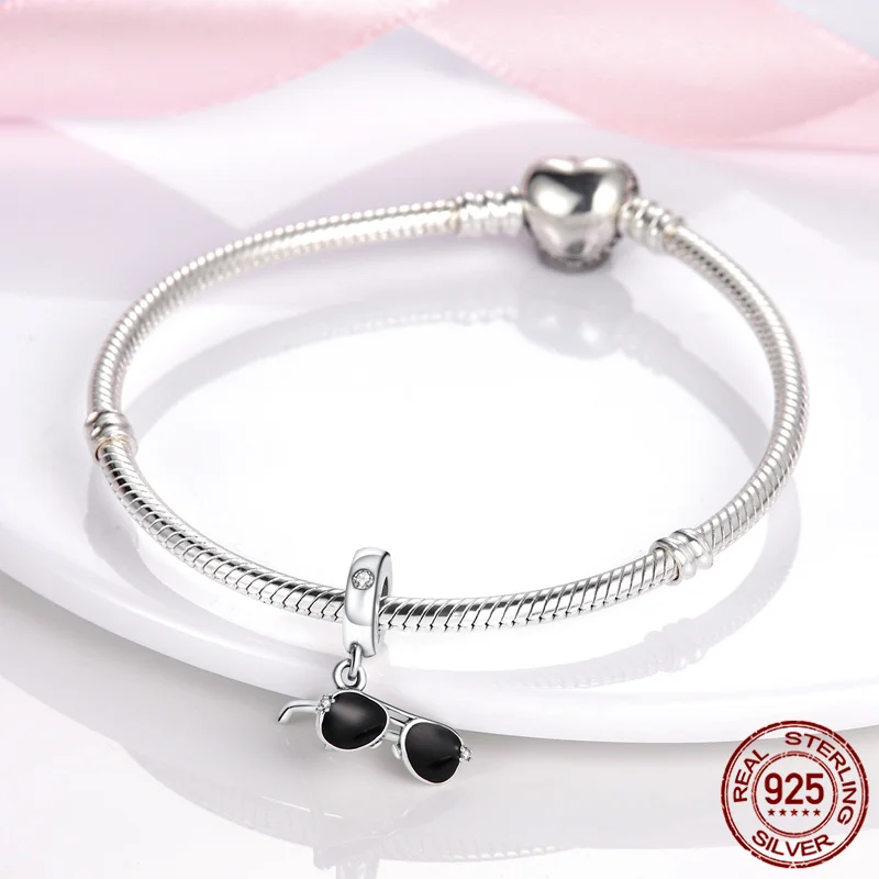 

100% Real 925 Sterling Silver Sun Sunglasses Beaded Fit Original pandora Bracelet&Bangle Making Fashion DIY Jewelry