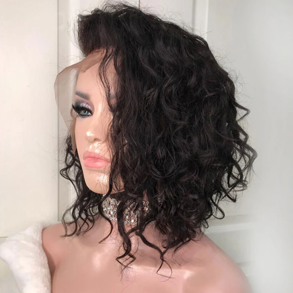 Sassoon Боб 13*4 короткий Боб синтетические волосы на кружеве парики натуральные волнистые бразильские волосы Remy натуральные черные выщипанные отбеленные узлы для женщин
