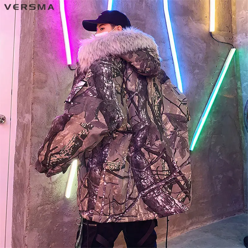 Куртка мужская камуфляжная с меховым воротником теплая в стиле хип-хоп | Мужская