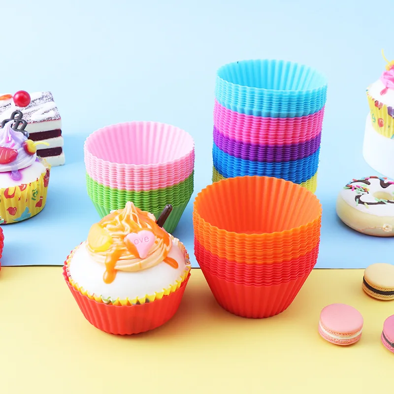 

12pcs/Set Cake Mold Round Shaped Muffin Cupcake Baking Molds Kitchen Cooking Bakeware Maker DIY Silicone Cake Decorating Tools