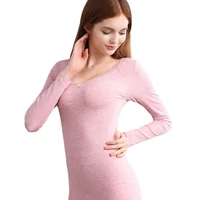 women thermal underwear body warm long jhons cotton thin slim sleeves o neck tops buttoms sets
