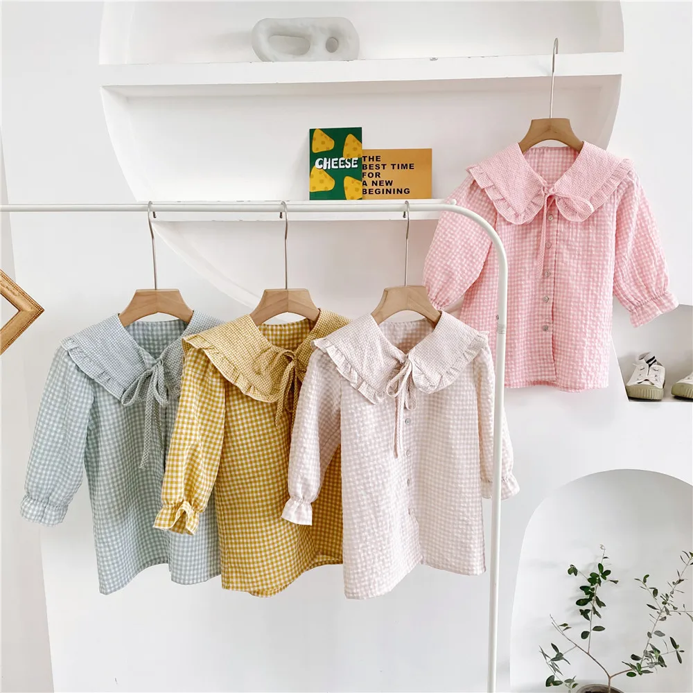 

Baby Girl Blouse 2020 Summer Autumn New Children's Girls Cute Plaid Tee Shirts Toddler O-neck Lovely Shirt Kids Long Sleeve Tees
