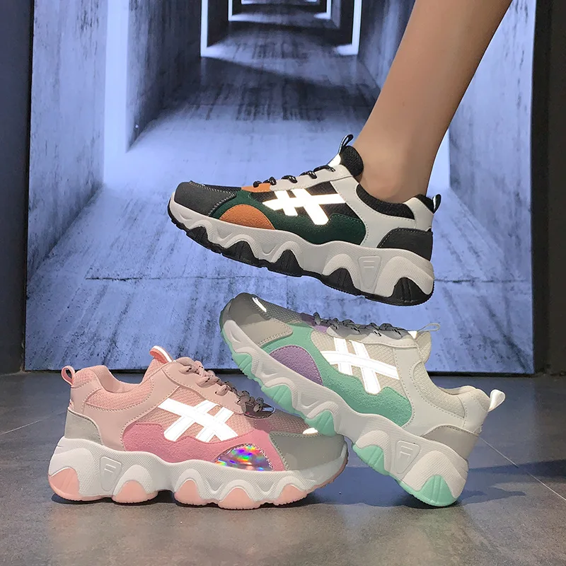 

Women's Shoes Fashion Chunky Sneakers Woman Lace Up Mesh Casual Shoes Platform Tenis Female 2020 Designer Wedge Vulcanized Shoes