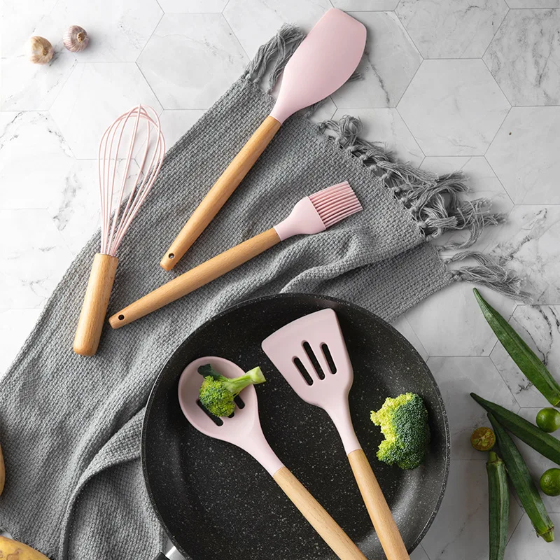 silicone kitchen utensilios de cocina accessories tools cookware set cooking spoon espatula gadget menaje spatula wooden kichen free global shipping