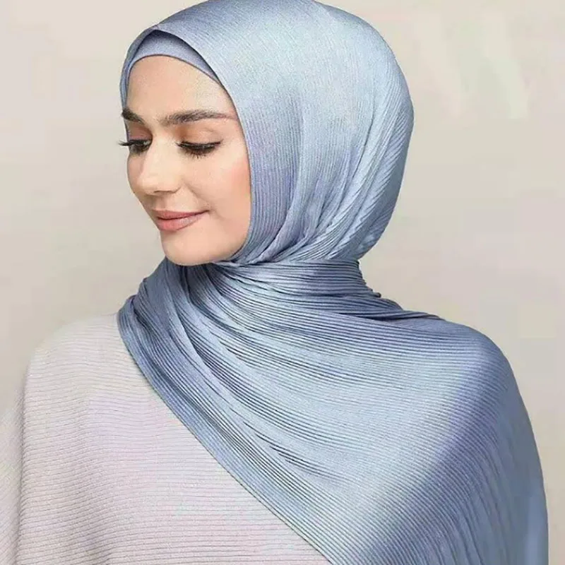 

Ladies Headscarf 70*175CM New Thin Section Natural Wrinkle Bright Light Wrinkled Headscarf Ladies Leisure Travel Baotou Shawl