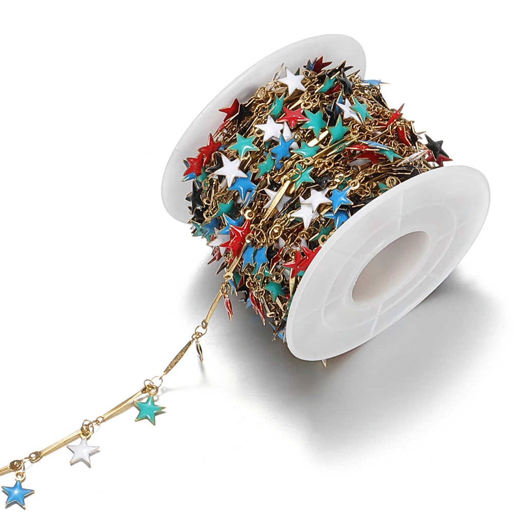 

1meter Colorful Star Gold Necklace Chain Stainless Steel Cable Enamel Bulk Accessories for Jewelry Making Wholesale DIY Chain