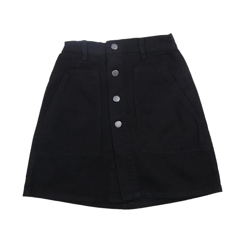 

Black high waist denim skirt women's oversized solid button pocket Korean loose and slim A-line mini skirt s-5xl Sexy Mini Skirt