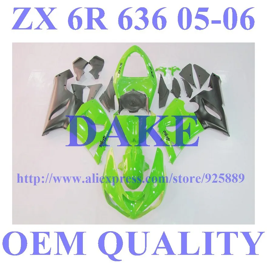 

Green Black Fairing Kit FOR KAWASAKI NINJA ZX 6R 636 05 06 ZX-6R DAKE ZX6R 2005 2006 ZX 6R 05 06 Fairings 00op