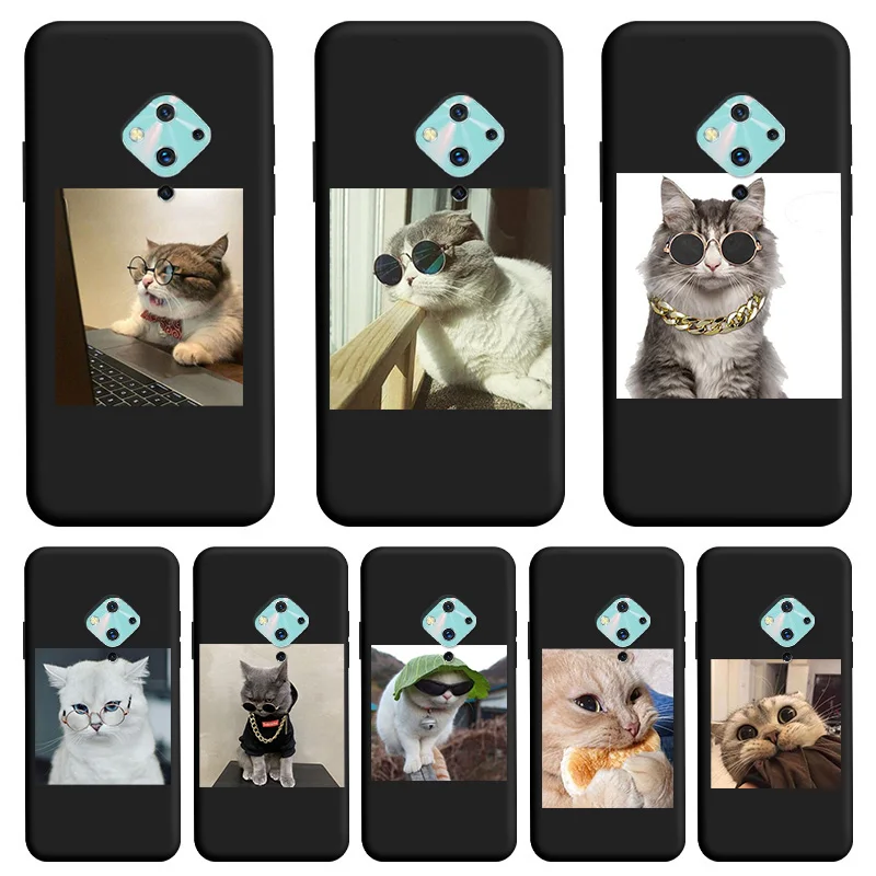 

Cute kitten Black TPU Soft Shell For VIVO S5 S6 S7 Case Personality Trend Silicone Matte Fundas For VIVO S5 S7 S6 Case Case