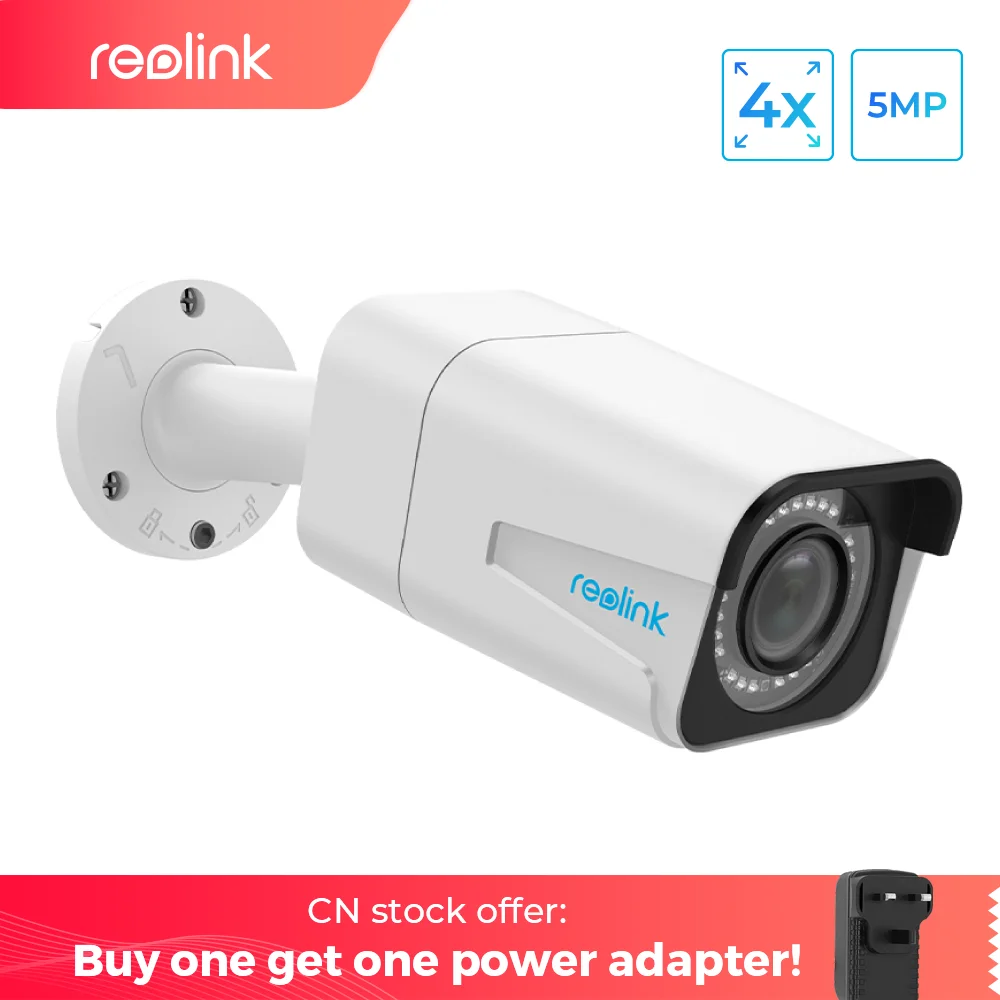 Reolink IP Камера 5MP POE 4x Оптический Зум Видеонаблюдение Автофокус Уличное Водонепроницаемый Пуля ONVIFАудио Инфракрасная Видеокамера RLC-511
