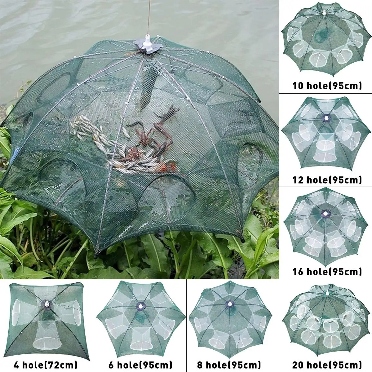 Автоматическая рыболовная сеть с 4 20 отверстиями клетка для креветок складная