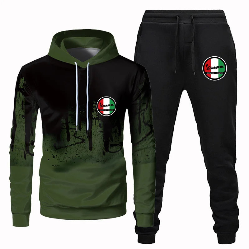 

Vespa Car Letter Printing 2021 New Men's Spring Autumn Hot Sale Suit Hoodie + Pants Two-Piece Outing Cycling Leisure Sportswear