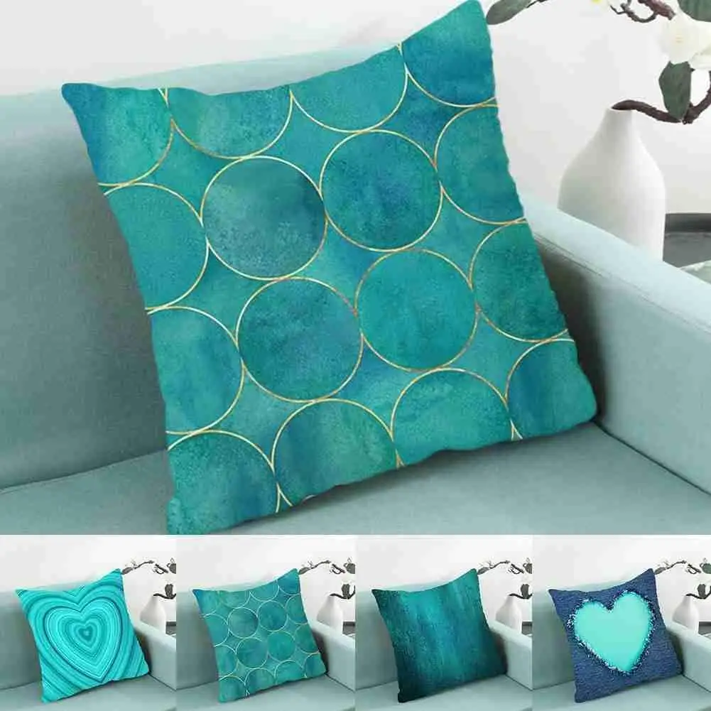 

Teal Blue Decorative Pillow Covers Polyester Cushion Sofa Decor Cover Geometric Cushions 45x45cm Home Decoration Pillowcase K2W6