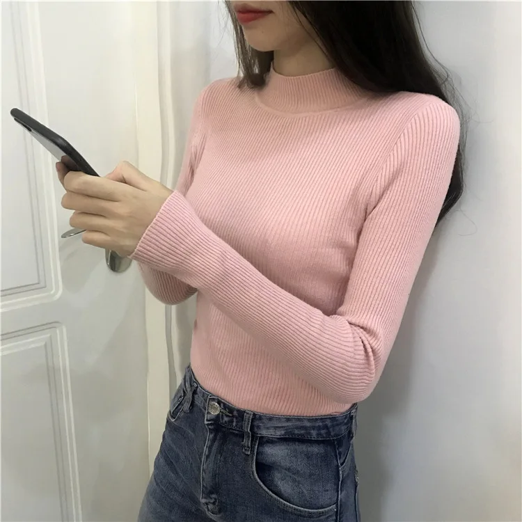 

2020 autumn female lady sweater high elastic solid turtleneck sweater female slim sexy tight knitted bottoming pullovers