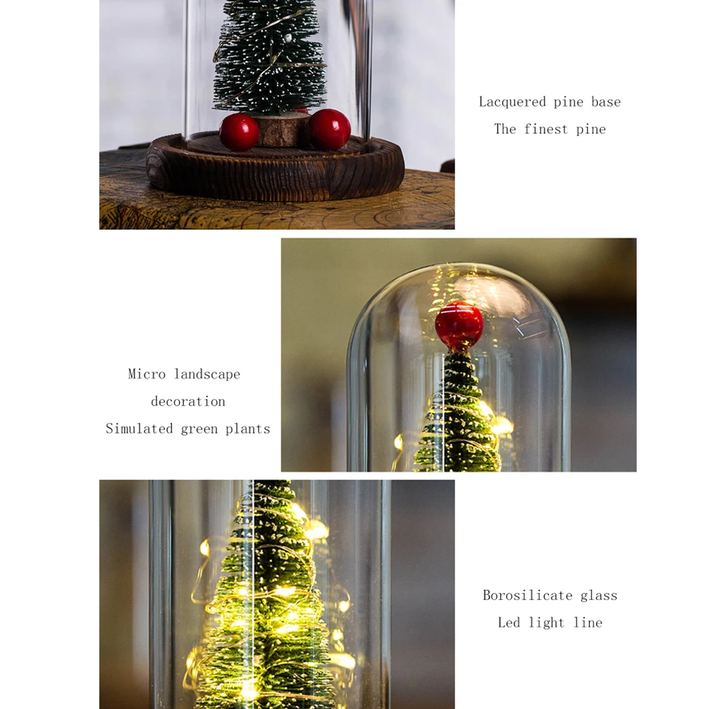 Мини Рождественская елка в стекле со светодиодными лампами украшения для
