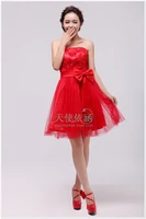 free shipping 2020 new hot sale the bride red short design carpet lace bow short cute dress red mini vintage bridesmaid dresses