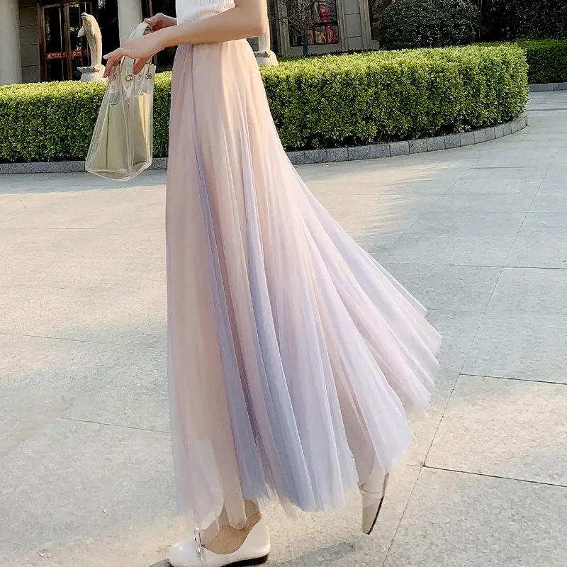 

Gauze skirt women's spring and summer crotch covered medium length high waist A-line skirt shows thin and big pompous skirt