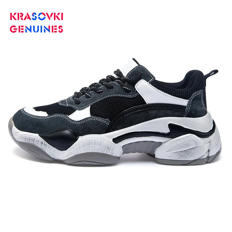 Женские кроссовки из натуральной кожи с толстой подошвой красного цвета Сезон