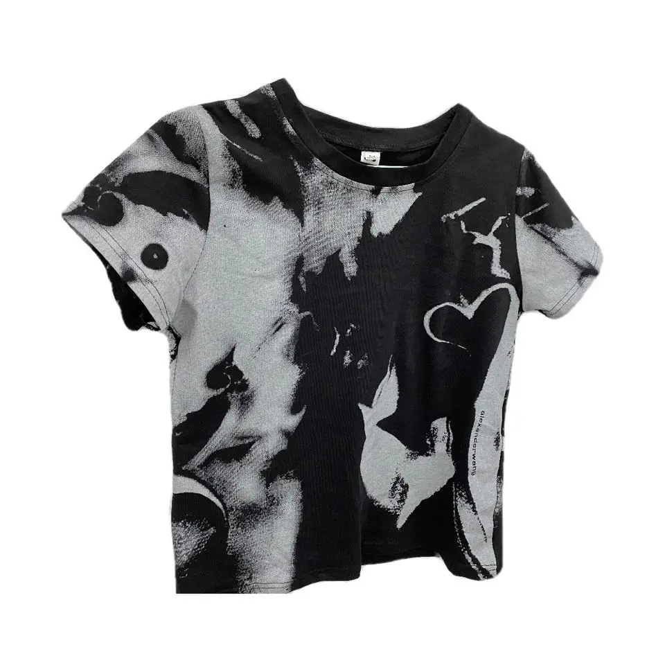 

2021 spring and summer new round neck tie dyed short T-shirt women's street high waist leisure short sleeve top