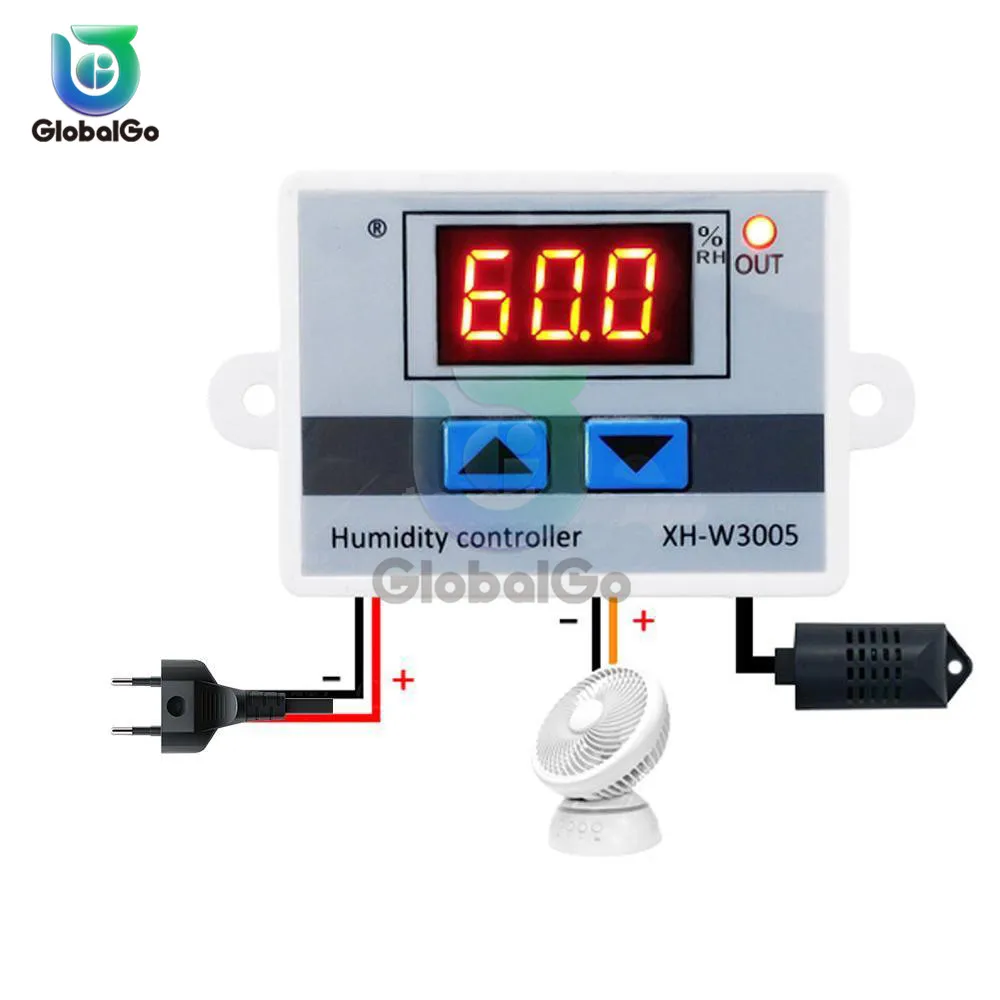 Digital LED Humidity Controller Hygrometer - XH-W3005 with SHT20 Sensor, 220V/12V/24V Humidity Control Switch image 3