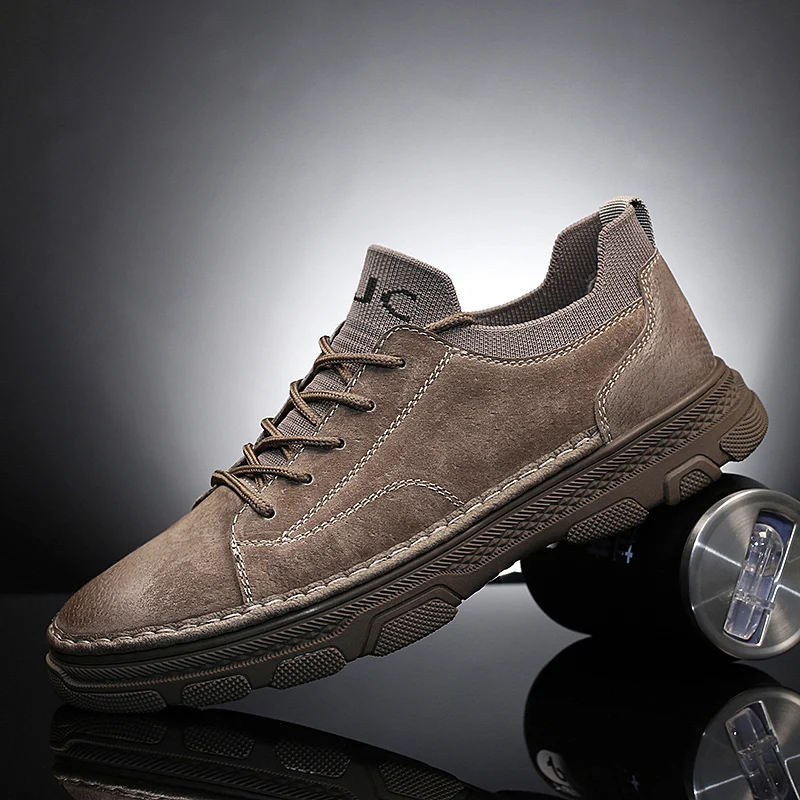 

Men's Natural Leather Sneakers Fashion Outdoor Casual Shoes Suede Leather Lightweight Retro Shoes Lace-up Solid Trend Sneakers